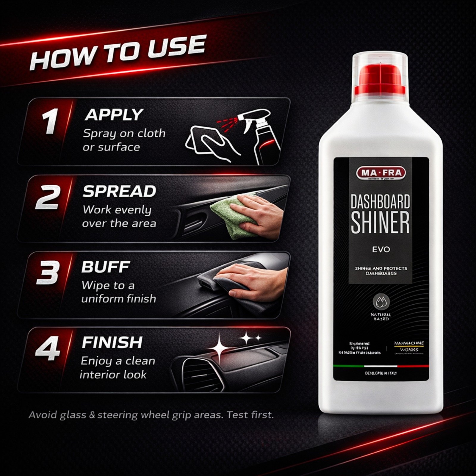 Dashboard Shiner Evo and Dashboard Care for Professional Interior Care